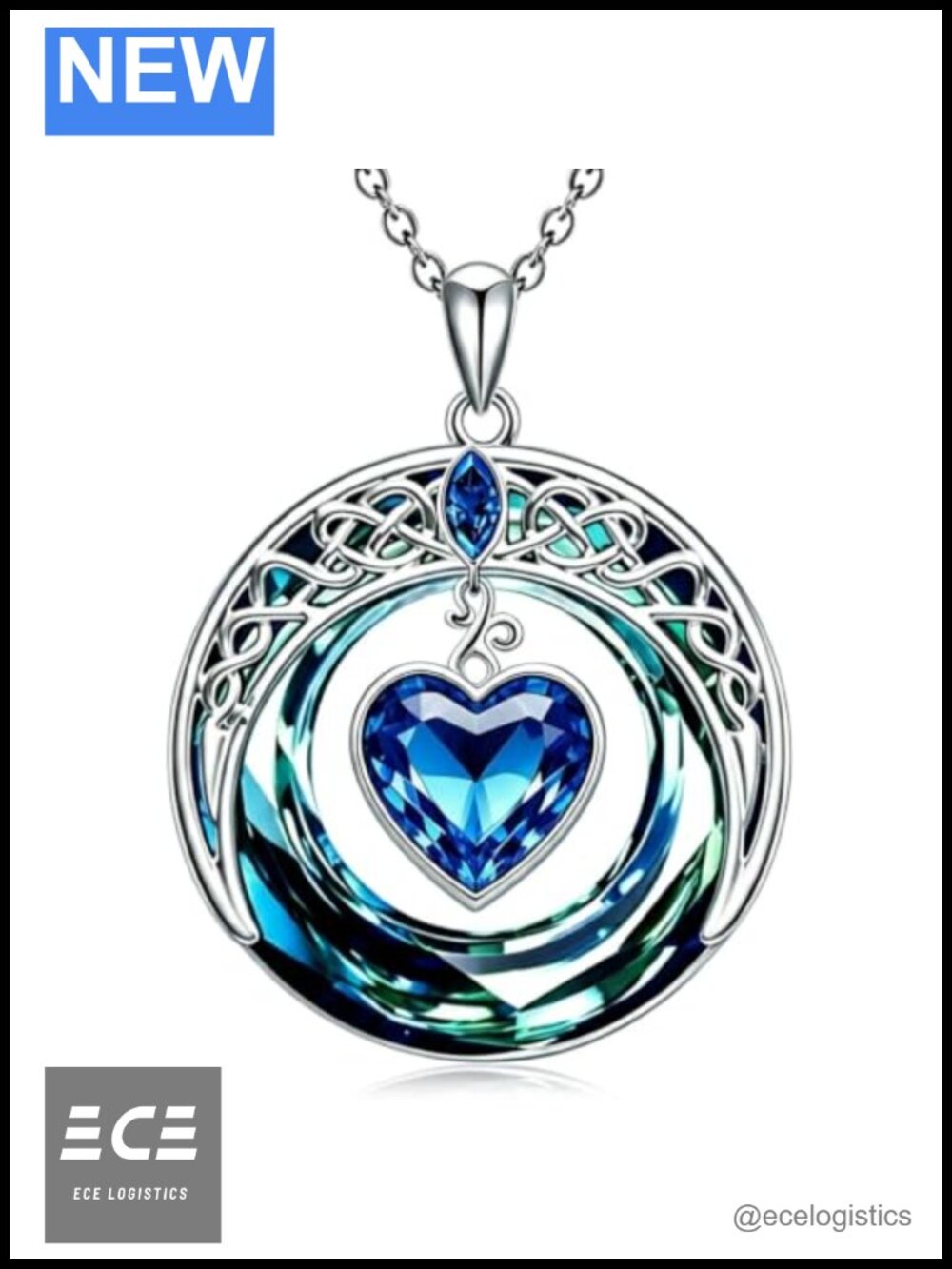 GELOCH Birthstone Necklace Celtic Moon Pendant Blue Crystal Anniversary Gift